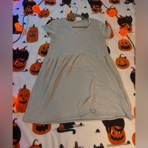 Caution to the Wind, teal and white dress, large